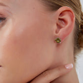 Four Leaf Clover Sterling Silver Stud Earrings and Necklace Set - Mystic Green